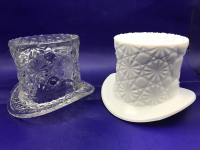 Fenton Daisy Button Top Hat Clear & Milk Glass 3.5 inch tall