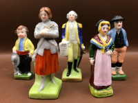 5 Antique German Hand Painted Bisque Porcelain Miniatures 2 to 2 3/4 inches tall