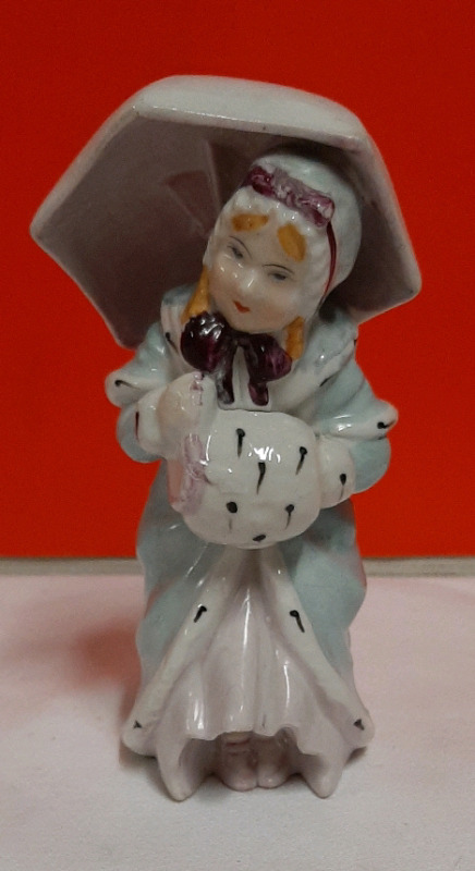 Vintage Unique Occupied Japan Porcelain Figurine of Girl with Umbrella