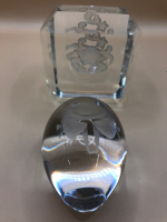 Crystal Square Paperweight with Crab & Elena&rsquo;s Sweden Paperweight Twin Girls Oval 3 inches wide