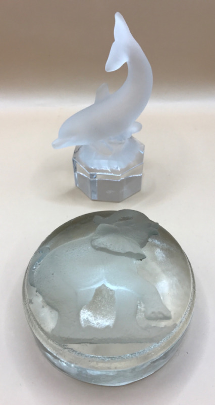 Goebel Crystal Dolphin on base & Elephant Paperweight 3.5 & 5 inches