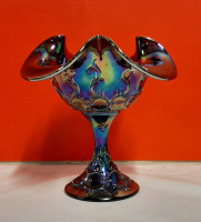 Vintage Fenton Amethyst Carnival Glass Spanish Lace Pedestal Dish 6.25"