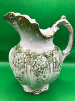 Wood & Son England Marlborough Green Transferware Pitcher 7 inches tall