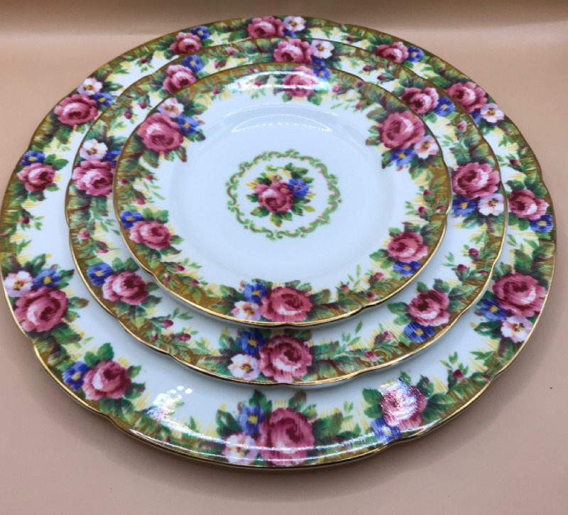 Double Warranted Paragon Tapestry Rose Place Setting Dinner Salad & Bread & Butter Plates 10, 8 & 6 inches