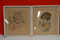 Vintage 1930s Prints of Baby and Toddler Under Glass by Maude Tousey of France