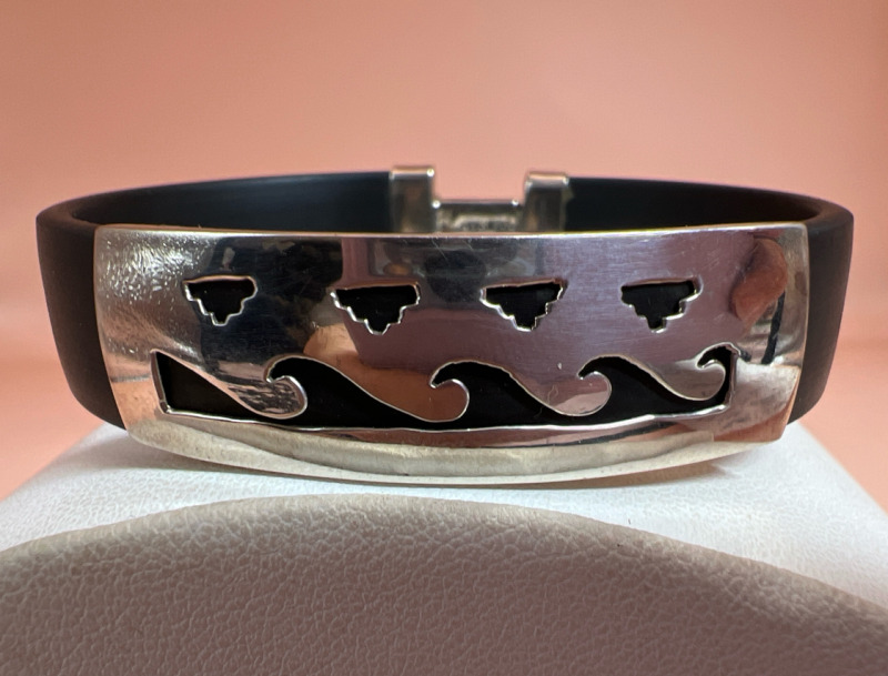 925 Sterling Silver & Rubber Bracelet Mexico