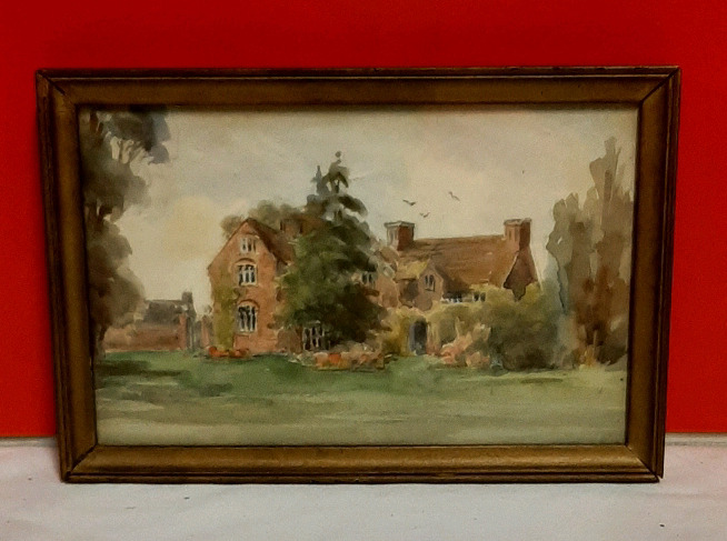 Antique Watercolour Under Glass The East Side of Tunstall House