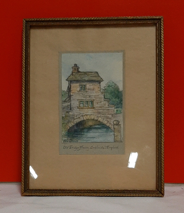 Vintage Watercolour Under Glass Old Bridge House Artist Ada Owen