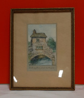 Vintage Watercolour Under Glass Old Bridge House Artist Ada Owen