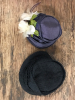Vintage Biltmore Hat Box Navy Hat with Flowers Black Hat with Netting & Striped Hat Box - 3