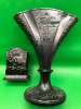 Vintage Japanned Silverplate Fan Vase/Cigarette Holder 5 inches tall & Match Holder with Elephant - 2
