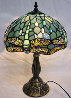 New - Modern Tiffany Style Faux Stain Glass Lamp w/LED Bulb . Measures 18" Tall & 12" Wide