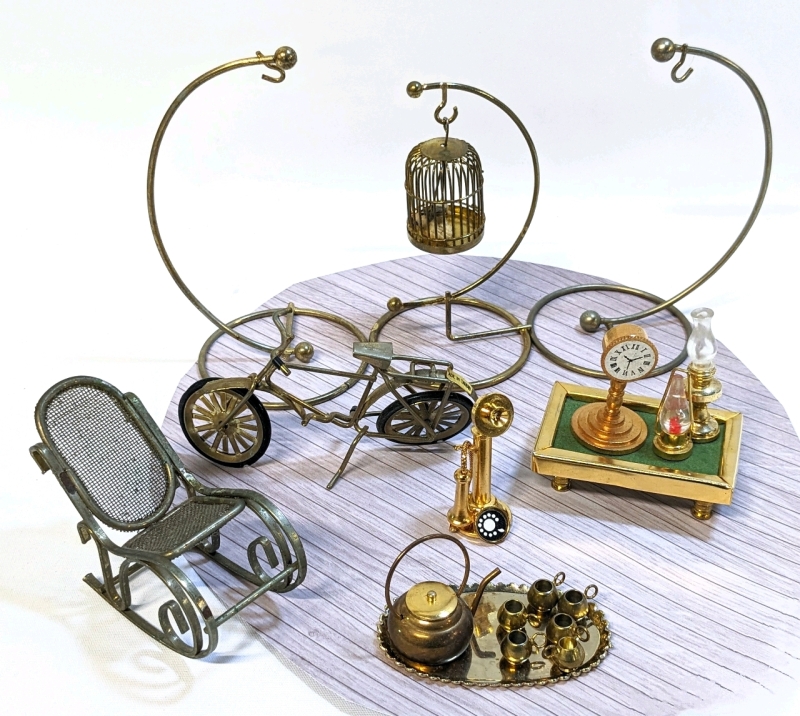 Vintage Brass Tone Miniatures : Includes Teapot & 6 Cups (and more! )