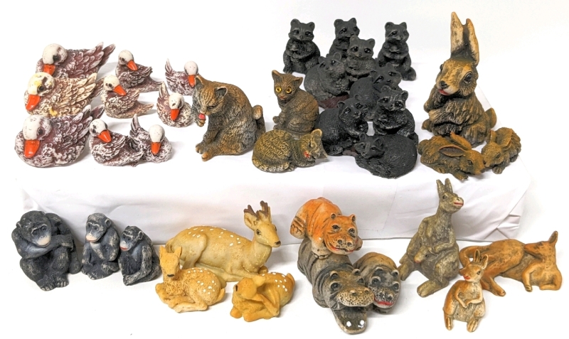 36 Vintage Resin Animals : Ducks, Cats, Raccoons, Rabbits, Chimps, Deer, Hippos, Kangaroos