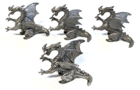 4 Vintage Pewter Dragons 3" Tall