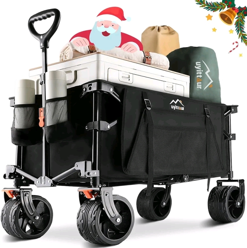 New - Uyittour Collapsible Folding Wagon Heavy Duty Beach Wagon w/Big Wheels