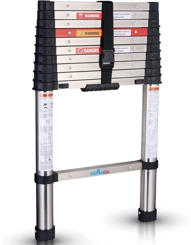 New - MeanFun 12.5ft Telescoping Ladder One-Button Retraction 330lbCapacity