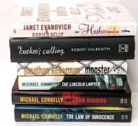 6 Hardcover Novels: Michael Connelly, Jonathan Kellerman. Robert Galbraith, Janet Evanovich & Dorian Kelly