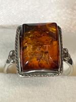 925 Sterling Modernist Baltic Amber Ring