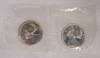 1964 Canadian Silver Quarters Uncirculated in Cellophane , Two (2) Quarters