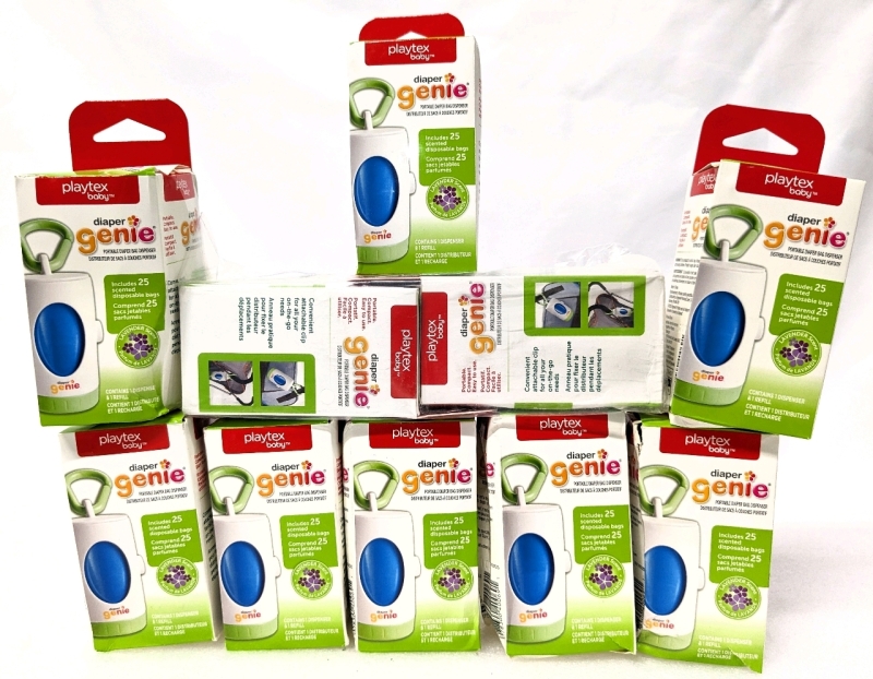 10 New Diaper Genie Portable Diaper Bag Dispensers (Each dispenser includes 25 lavender scented bags)