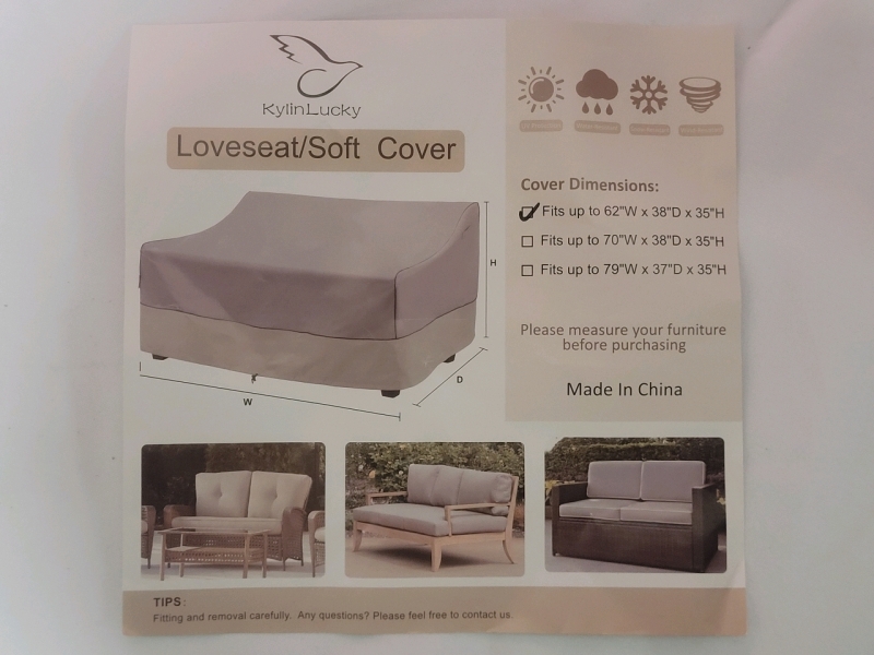 New - KylinLucky Loveseat Soft Cover for Patio Furniture , Measures 62"W×38"D×35"H