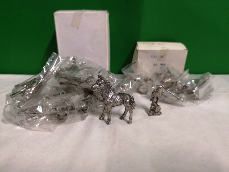 24 New Miniature Pewter Figures - Horses & Eagles