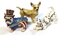 3 Enameled Dog Themed Trinket Boxes : Dalmatian, Chihuahua & Patriotic American Bulldog