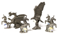 Vintage Pewter Dragon, Eagle with Crystal & Unicorns with Crystals