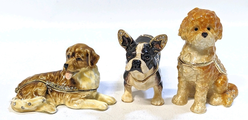 3 Enameled Dog Themed Trinket Boxes