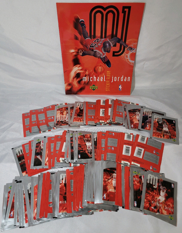 1998 Upper Deck Michael Jordan MJ Sticker Collection Packs , 100 Packs & Sticker Booklet