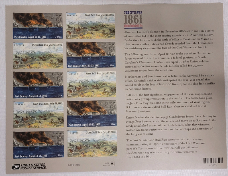 2011 US Postal ' The Civil War 1861 ' 44 Cent Postage Stamp Panel , 12 Stamps