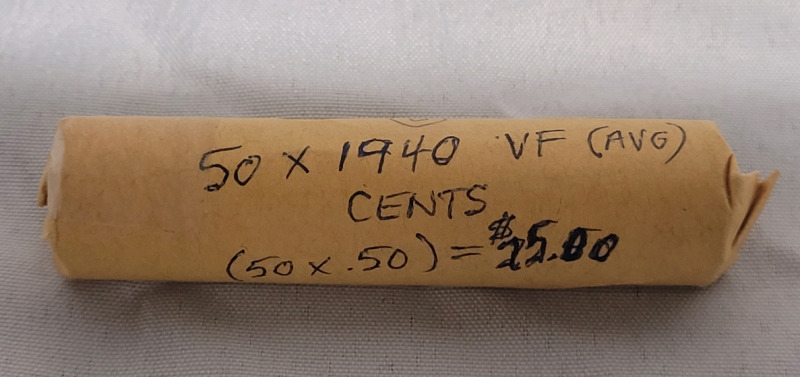 1940 Canadian One Cent Penny Roll with VF Average written on Roll