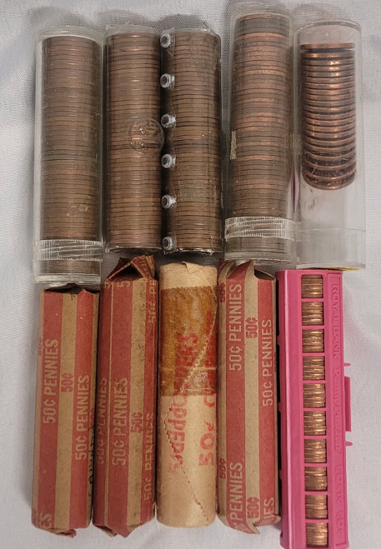 1967 - 1979 Canadian Penny Rolls , Ten (10) Rolls in Various Condition from Mid-Grade to Uncirculated