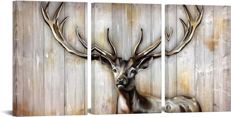 New LevvArts 3 Piece Deer Canvas Wall Art Ready to Hang 16x24"