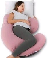 QUEEN ROSE F Shaped Pregnancy Pillow for Sleeping - Cooling Silky Cover in Pink