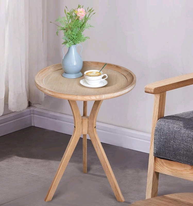 COVLON Farmhouse End Table, Natural Wood Tray Side Table, Rustic Nightstand for Living Room