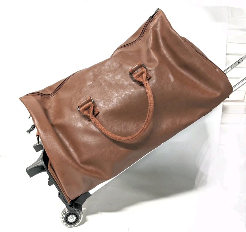Leather-Like Travel Bag with Shoulder Strap & Detachable Trolley with Telescoping Handle