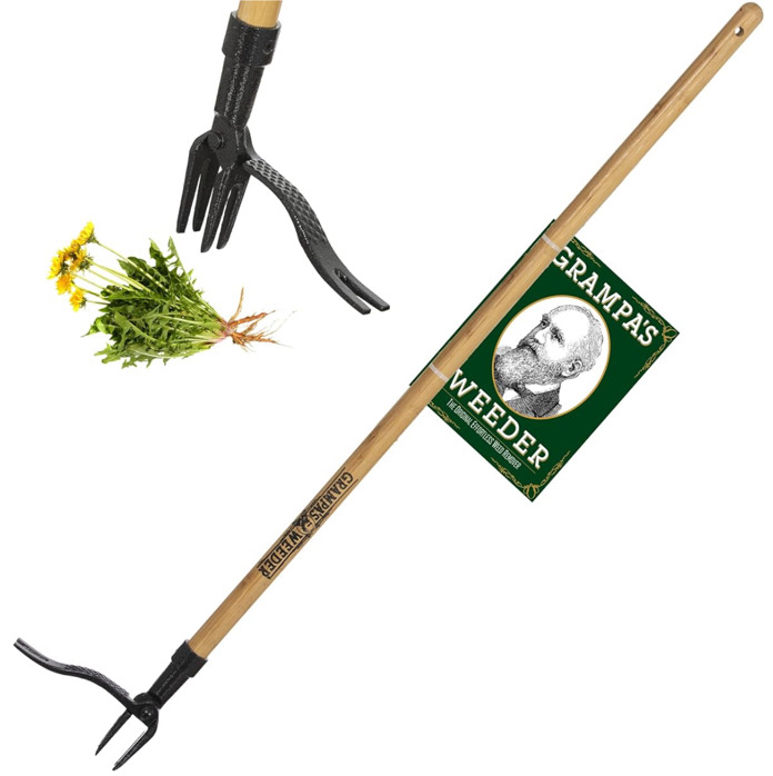 Grampas Weeder - The Original Stand Up Weed Puller Tool | With Long Handle - Made With Real Bamboo & 4-Claw Steel Head Design