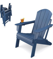 CIOKEA Adirondack Folding Chair Arm Rests and Cup Holder Lightweight Weatherproof Navy