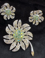 Vintage Signed Austrian Crystal figural Brooch & Earrings