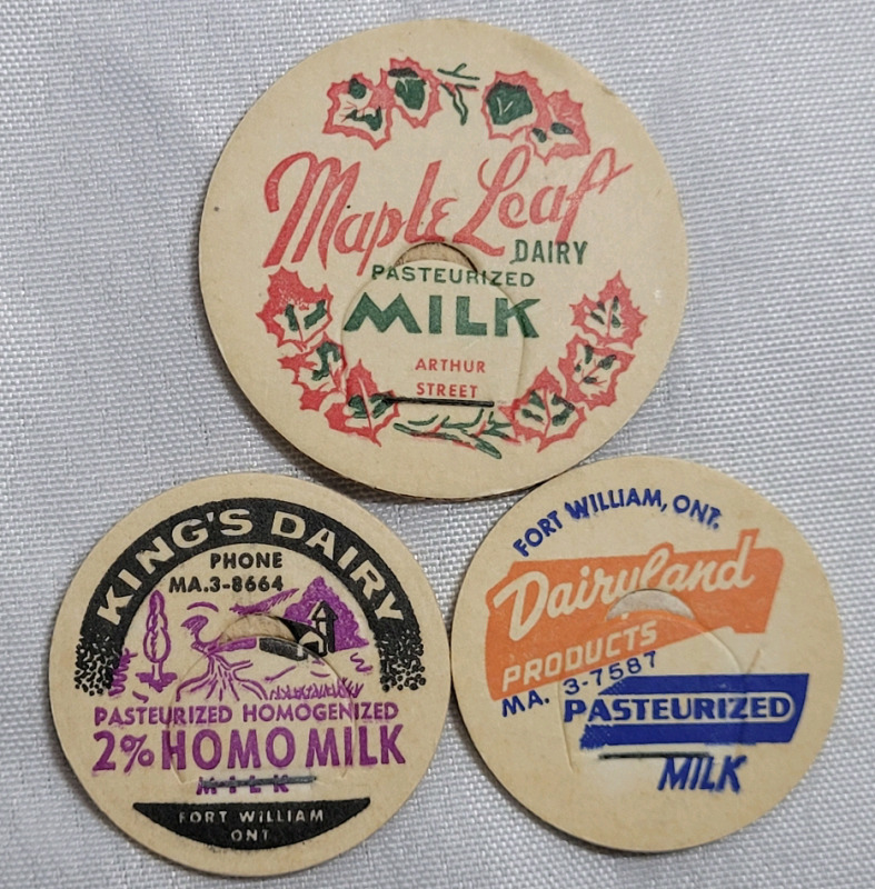 Vintage Milk Caps : Maple Leaf Dairy , King's Dairy & Dairyland