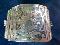 Sterling Silver 3 Panel Abalone Wide Bracelet JHF signed Mexico