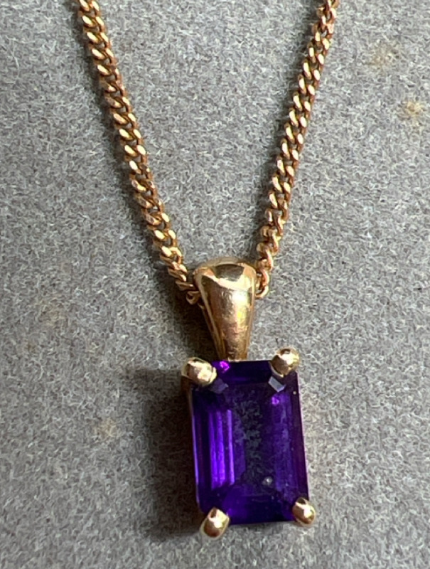 10K Amethyst Pendant 10K Chain Vintage