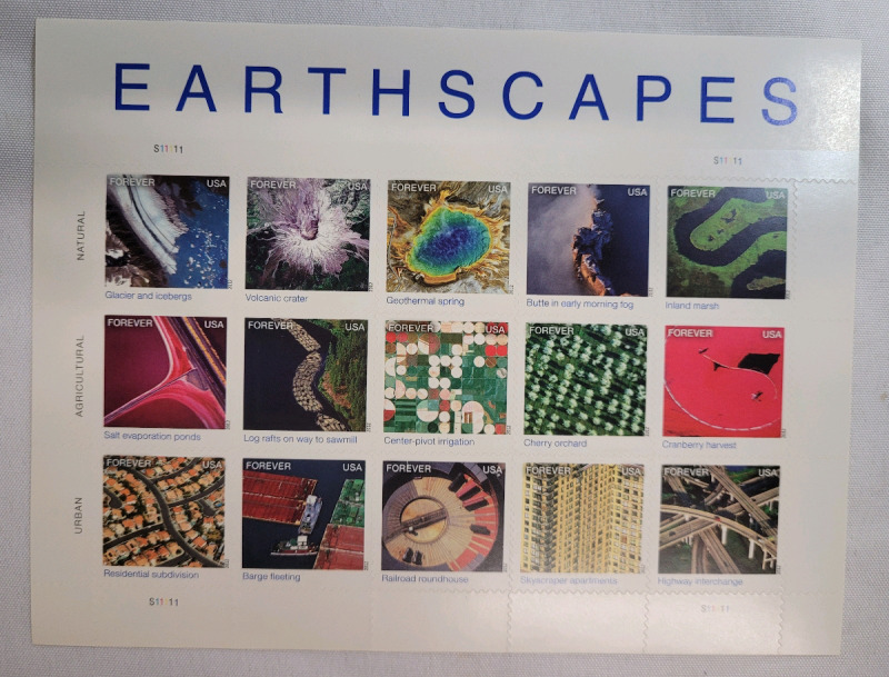 2012 US Postal ' Forever Earthscapes ' 45 Cent Postage Stamp Panel , 15 Stamps