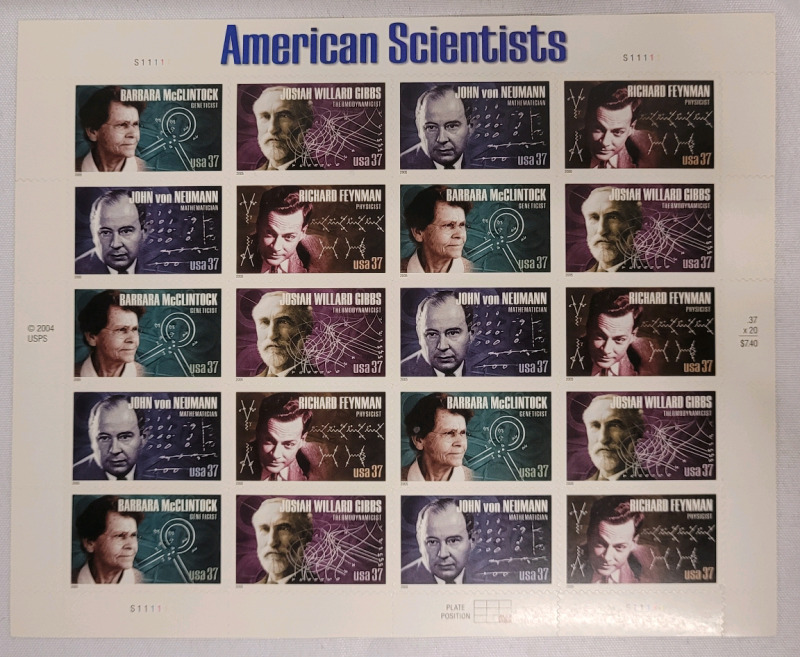 2005 US Postal ' American Scientists ' 37 Cent Postage Stamp Panel , 20 Stamps