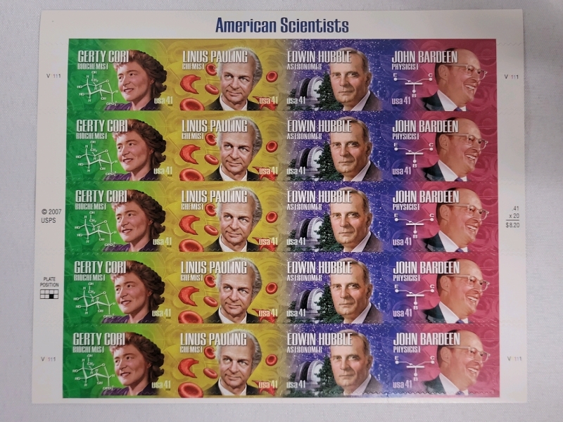 2008 US Postal ' American Scientists ' 41 Cent Postage Stamp Panel , 20 Stamps