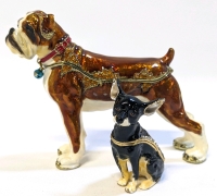 2 Enameled Dog Themed Trinket Boxes : Chihuahua & Boxer