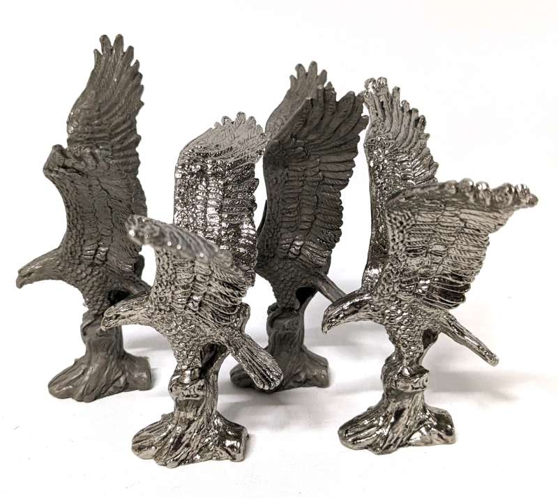 4 Vintage Pewter Eagles, 3.75" Tall