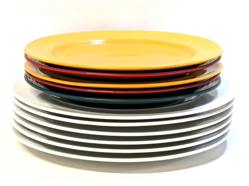 5 Multicolored Fiesta Ware-Like Dinner Plates & 6 White TAFELSTERN Dinner Plates Made in Germany